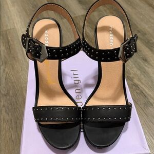 Madden Girl Black Studded Ankle Strap Heels